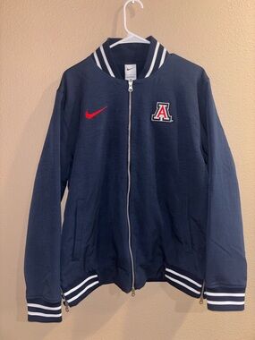 Nike Navy Varsity Bomber Jacket with Red Swoosh and 'A' Patch